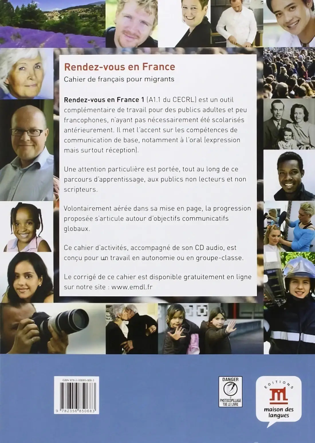 De achterkant van het rendez-vous en france a1.1 workbook met des exercices en diverse leerafbeeldingen