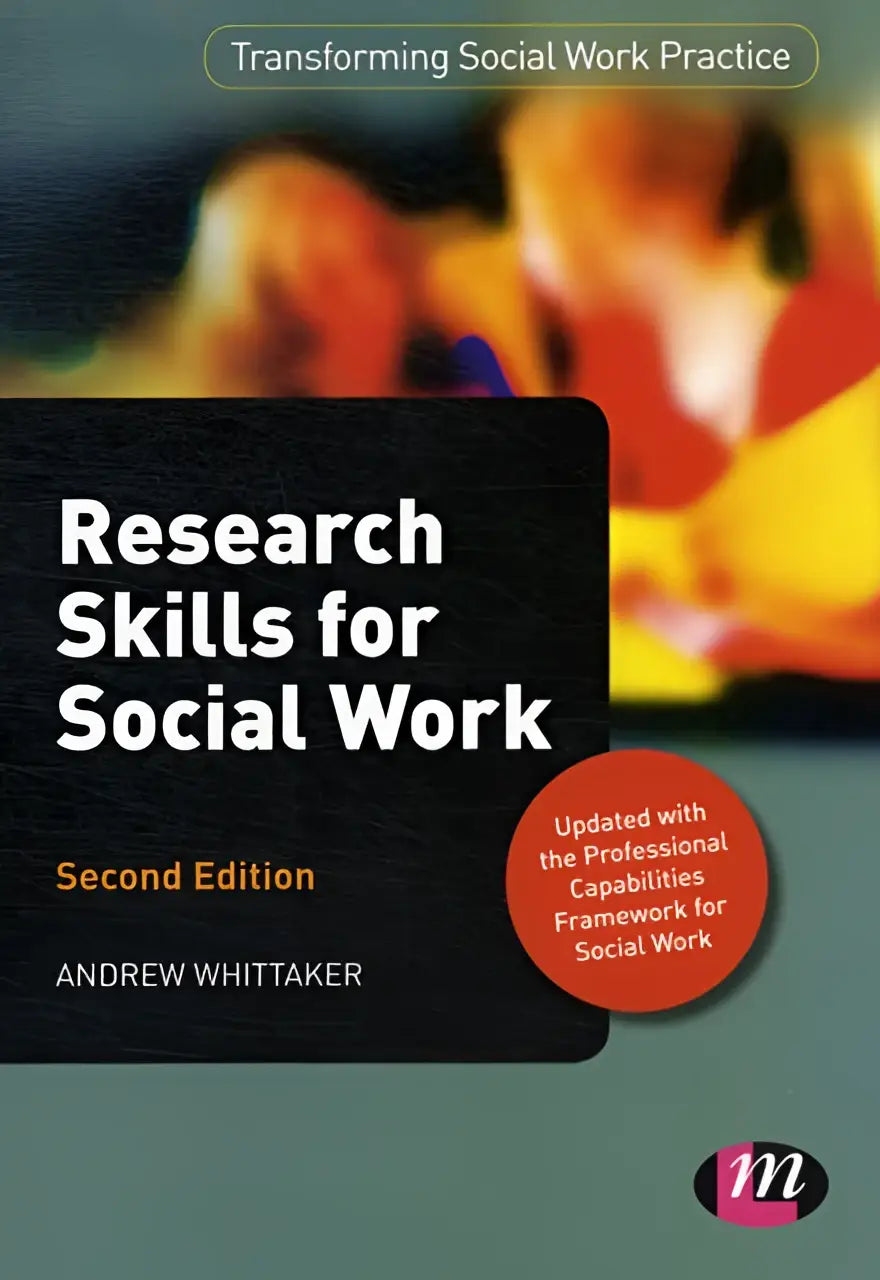 Black hardcover book titled research skills for social work by Andrew Whittaker second edition for social work study