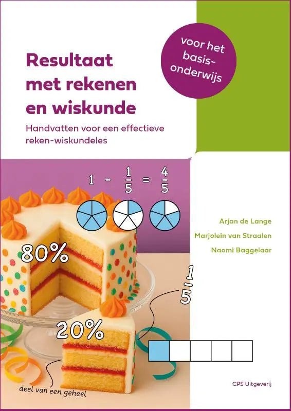 Resultaat met rekenen en wiskunde een kleurrijke meerlaagse cake met oranje glazuur en stippen aan de zijkant