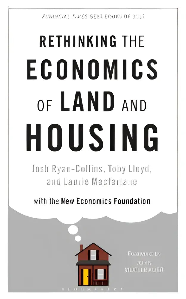 De boekcover van rethinking the economics of land and housing toont de titel met een rood huisje eronder