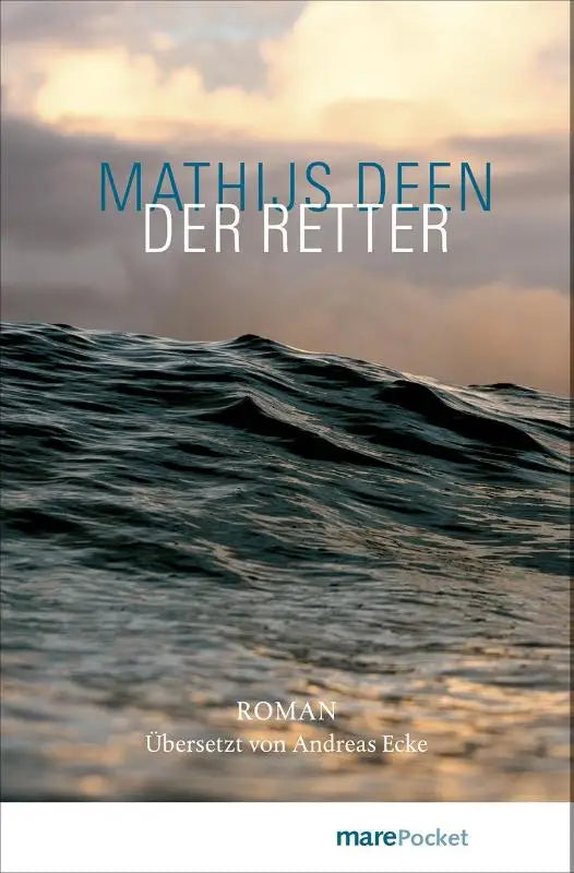 Boekcover van der retter door mathias den met een dramatische oceaangolf onder een bewolkte hemel