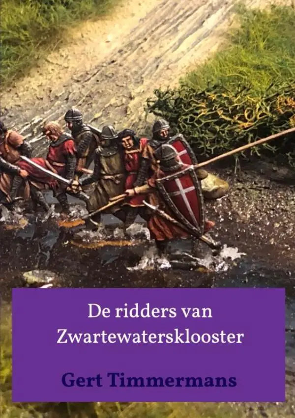 Een groep miniatuur middeleeuwse ridders in rood en bruin pantser met witte kruisjes voor jonge lezers