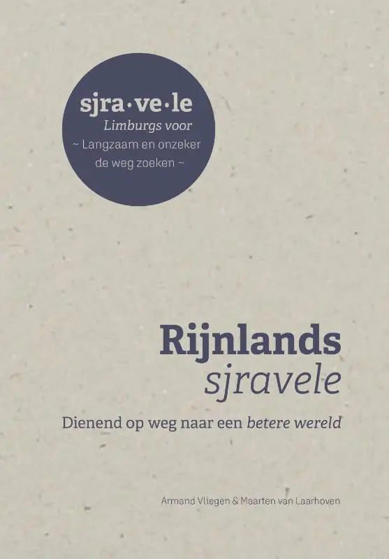 Cover van het boek rijnlands sjravele met donkerblauw logo en grijze tekst op een offwhite papier