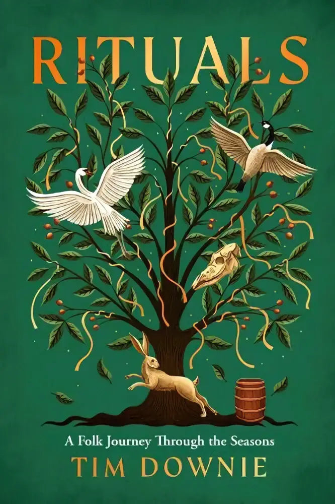 Book cover of rituals by tim downie with a rich green background and ornate tree illustration published by ebury publishing