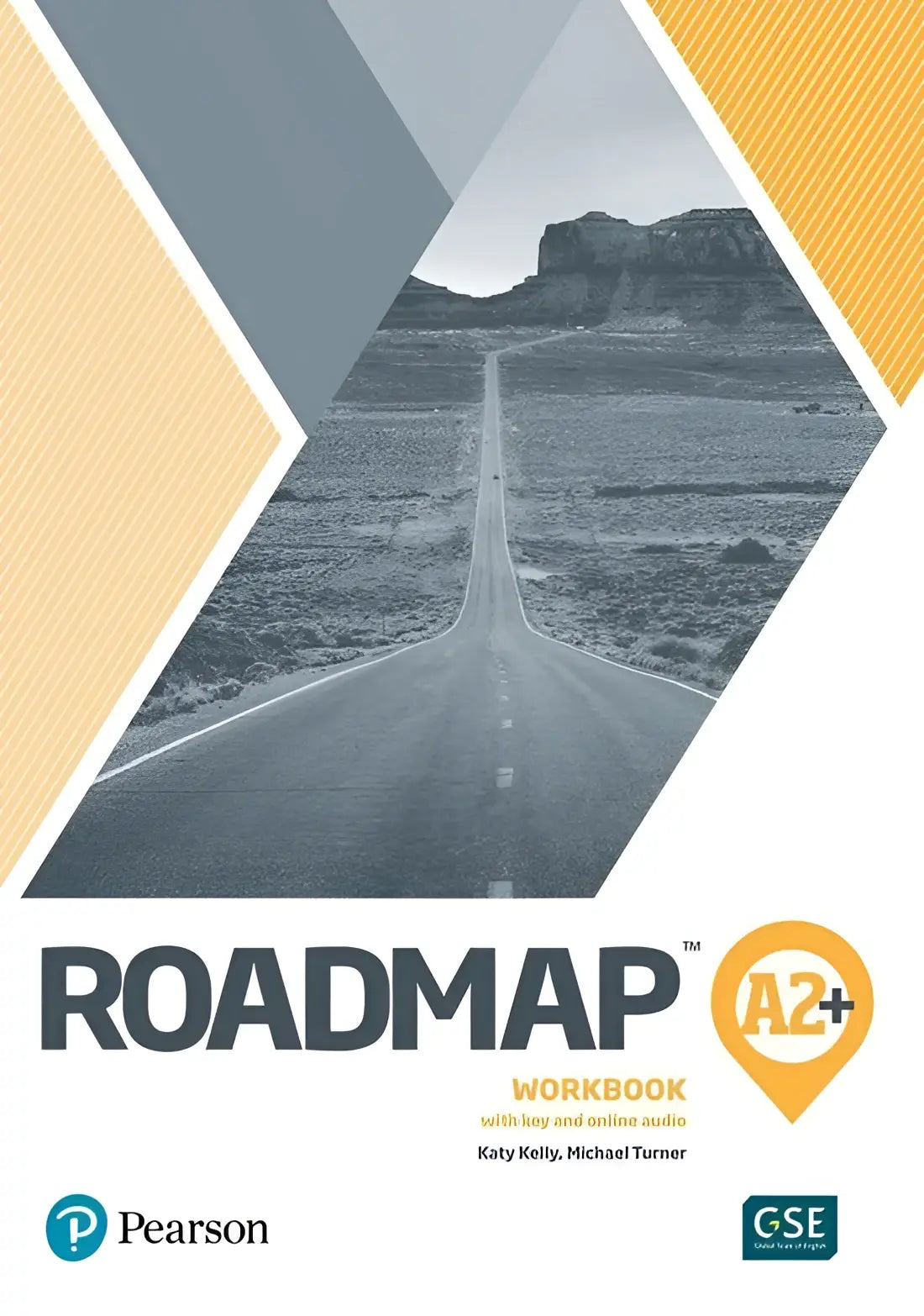 Zwart-wit foto van lange weg in Roadmap a2+ workbook + digital, beige grijze geometrische vormen