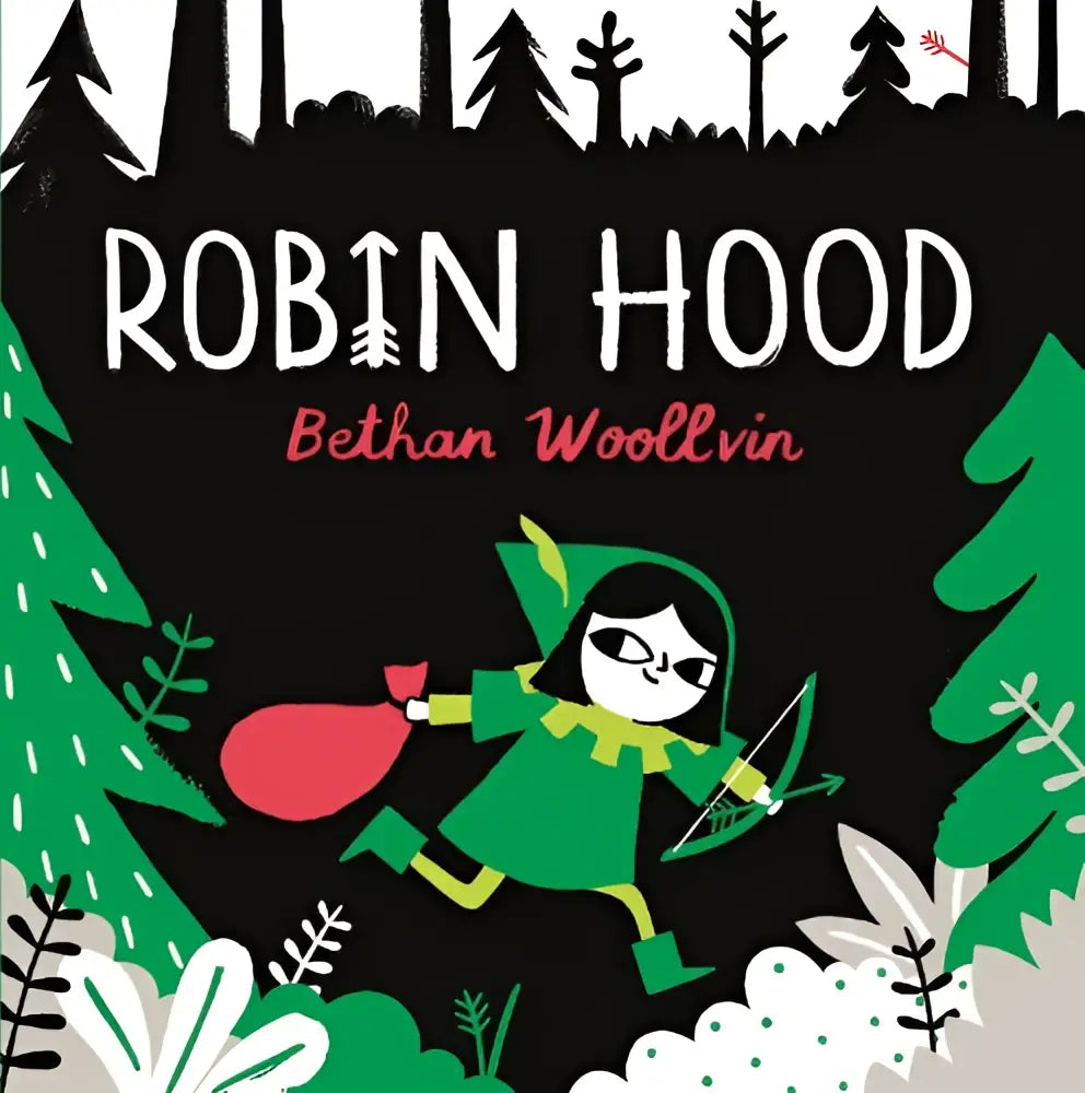 Green illustrated robin hood book cover with bold white title and author name for little rebels forest folktale