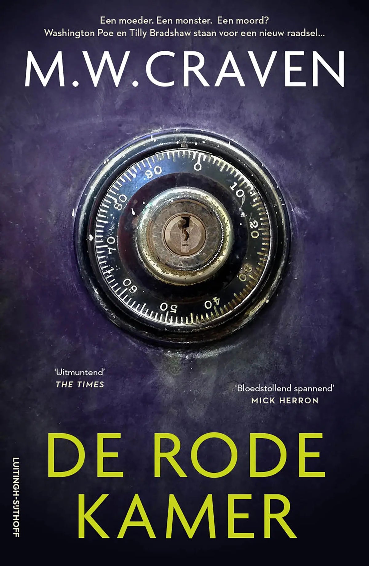 Een donker cirkelvormig combinatieslot met metalen sleutelgat en genummerde wijzers voor rode kamer washington poe tilly bradshaw