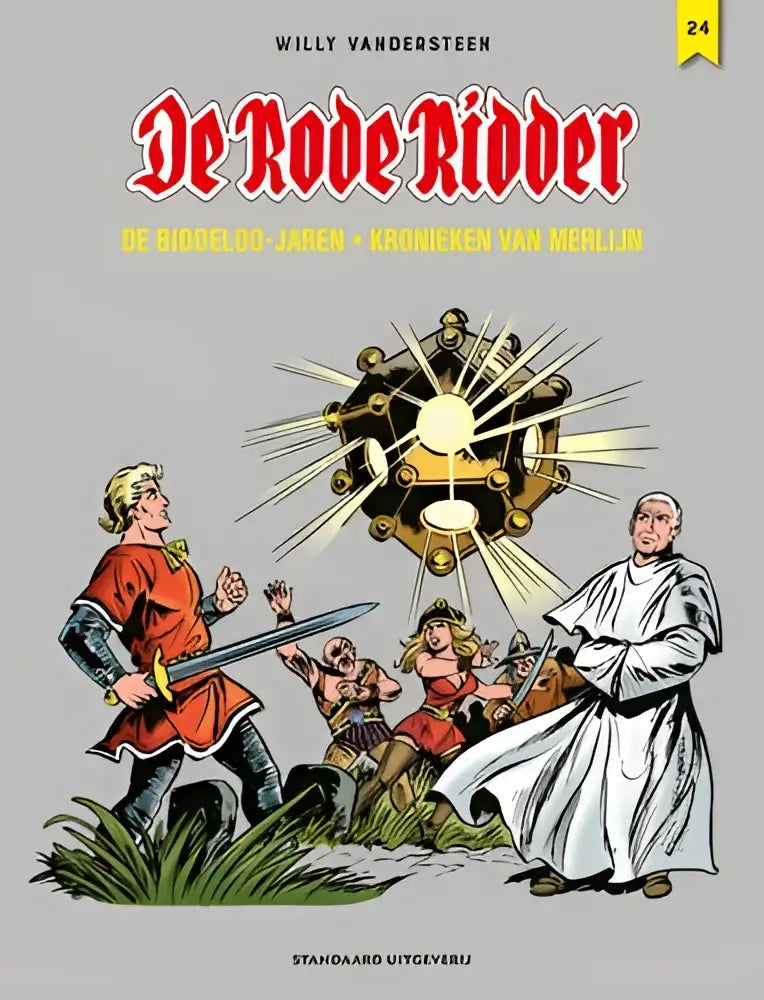 De cover van de rode ridder integraal 24 toont een gouden, stralend artifact met middeleeuwse ridderfiguren