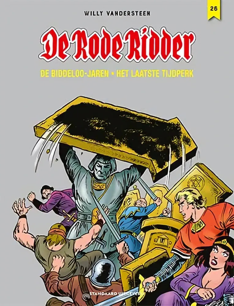De cover van de comic boek de rode ridder integraal 26 toont een dynamische illustratie met rode en zwarte letters