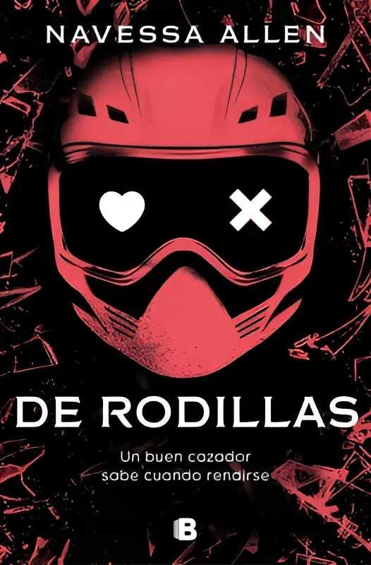 Rood de rodillas helm met zwarte goggles en wit hart en x op de lenzen in caught up collectie
