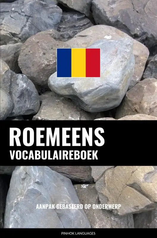 De roemeense vlag met verticale blauwe, gele en rode strepen op een grijze steen bij het roemeens vocabulaireboek aanpak gebaseerd