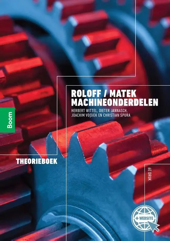 De cover van het theorieboek matek machineonderdelen door herbert wittel toont rode en blauwe metalen tandwielen en koninklijke boom uitgevers tekst