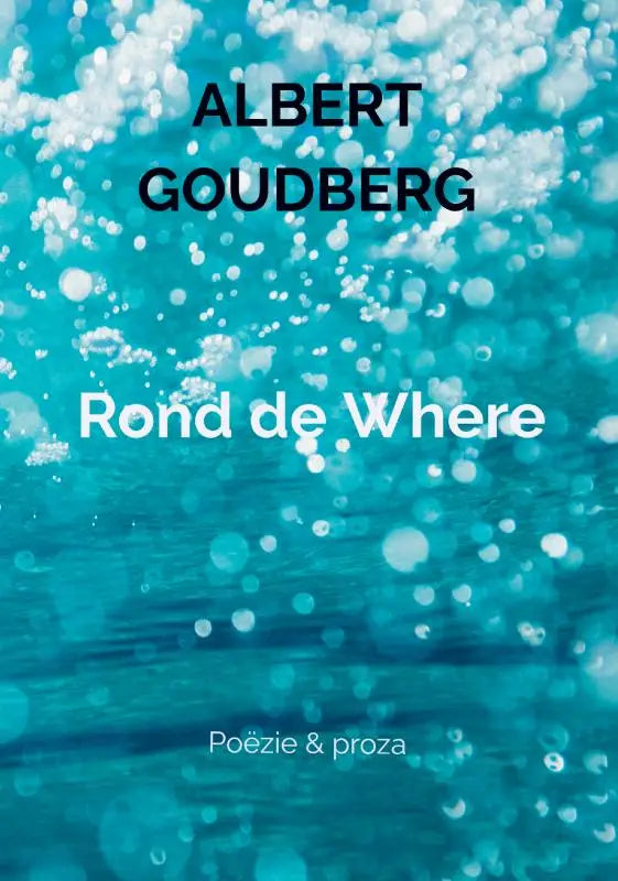 De boekomslag van rond de where door albert goudberg met de titel op een turquoise achtergrond met witte bubbels