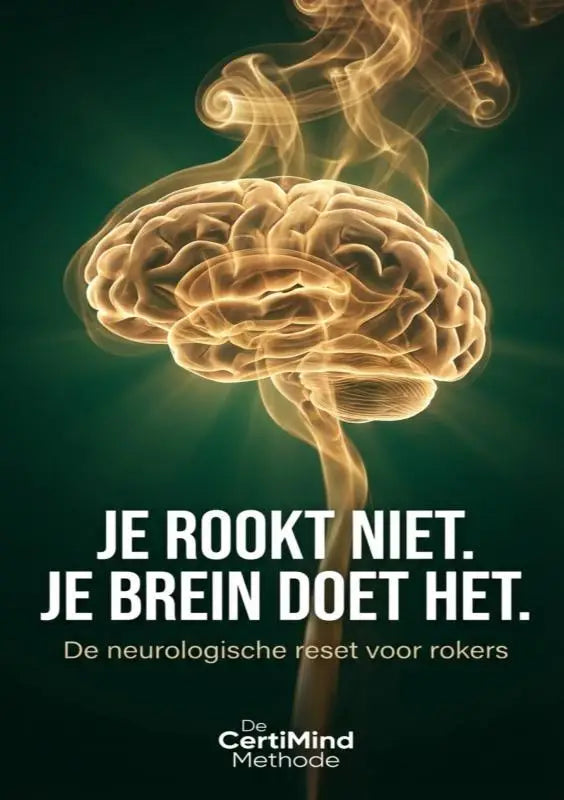 Een gedetailleerd menselijk brein in warme gouden tinten met rook voor een neurologische reset voor rokers