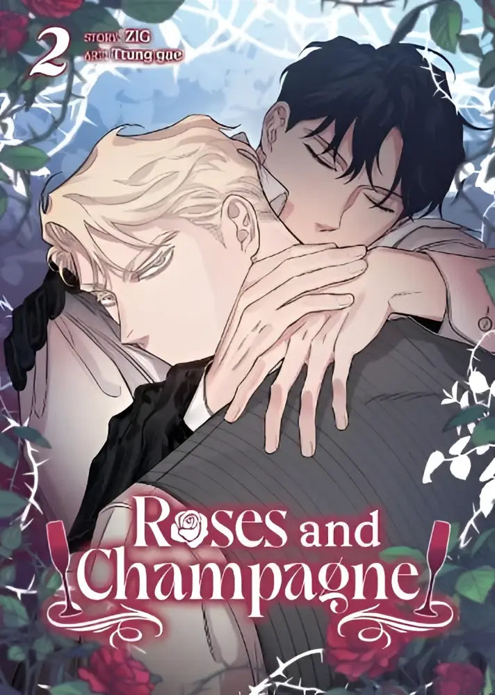 De cover van de manga roses and champagne volume 2 toont een tedere omhelzing tussen een blond meisje en een donkerharige jongen