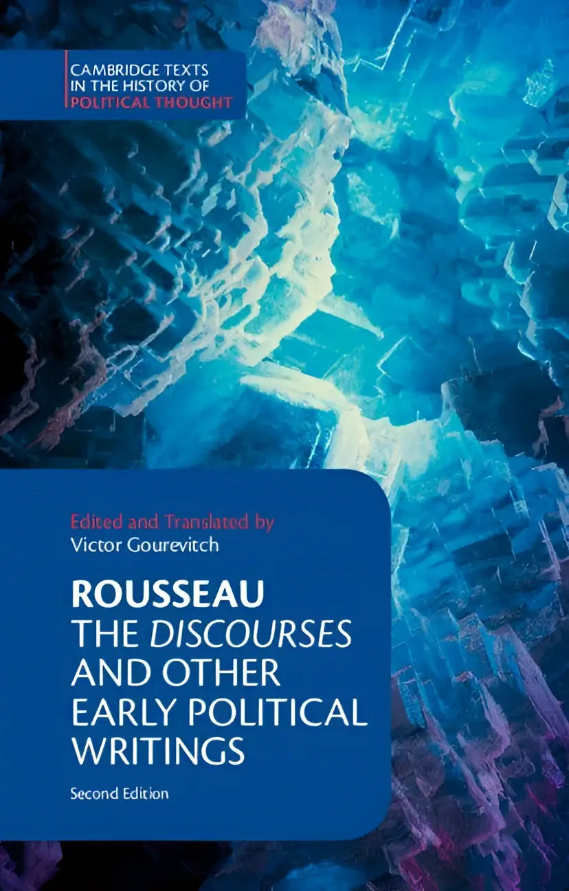 Blauw hardcoverboek rousseau the discourses and other early political writings met abstract ijsachtig blauw paarse achtergrond