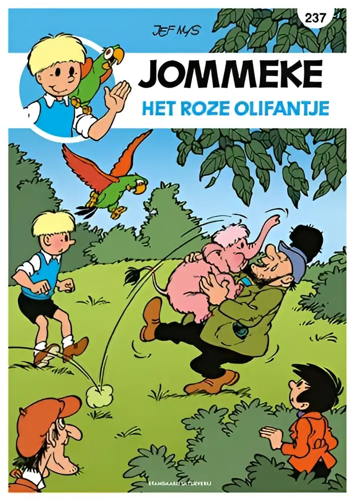 De cover van de jommeke comic book het roze olifantje toont een kleurrijke illustratie met speelse personages