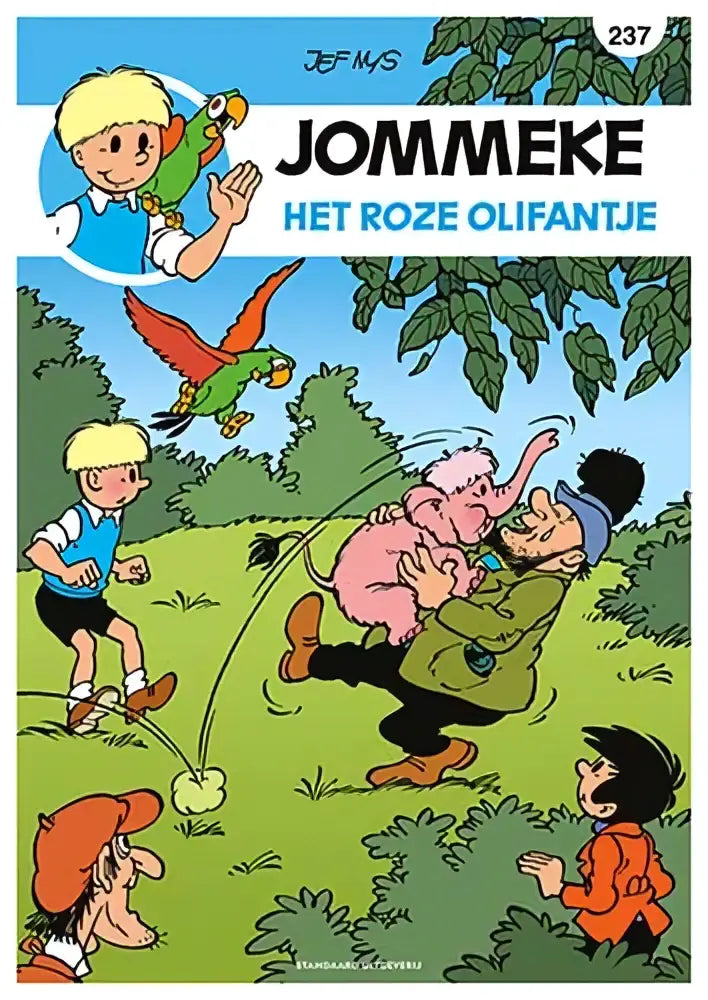 De cover van de jommeke comicboek het roze olifantje met kleurrijke illustraties van jef nys strips algemeen