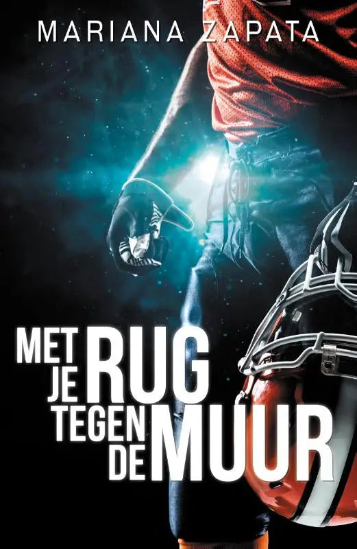 Rode en zwarte voetbalhelm met witte strepen bij nederlandstalige slow-burn sports roman met je rug tegen de muur
