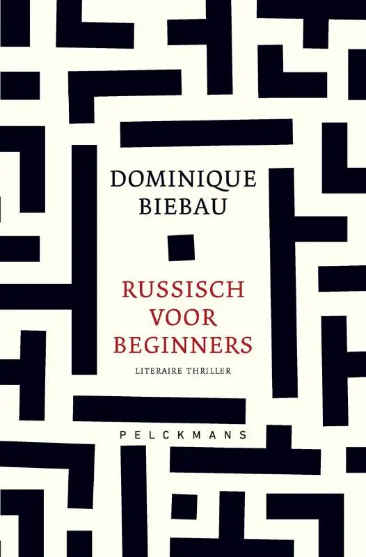 Boek russisch voor beginners van dominique biebau met zwart-witte geometrische doolhofpatroon kaft door pelckmans