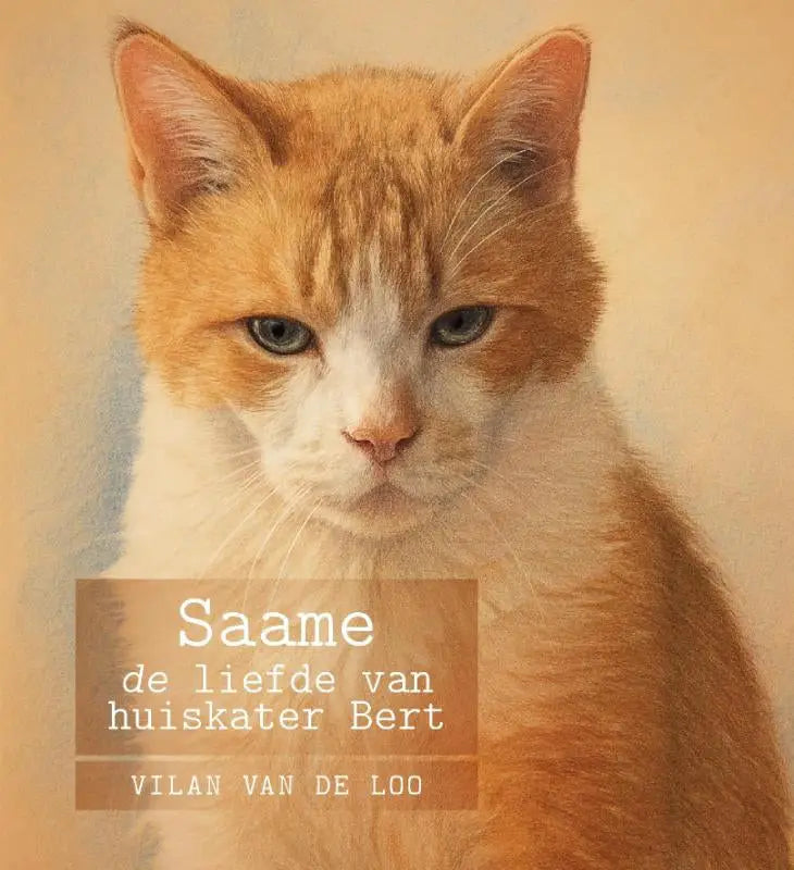 Een gedetailleerd portret van huiskater bert een oranje witte tabby kat met opvallende blauwe ogen in realistische stijl