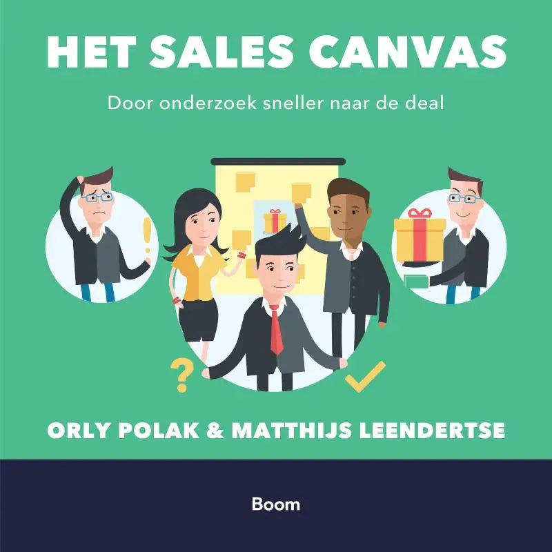 Groene boekcover van het sales canvas door orly polak en matthijs leendertse over onderzoek sneller naar de deal