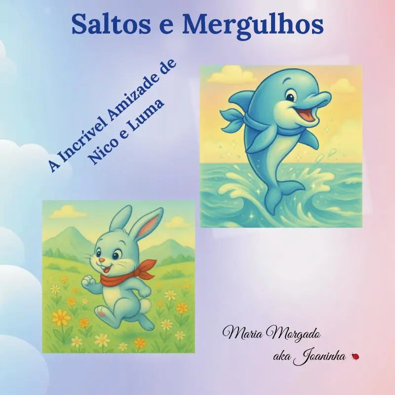 Blauwe cartoon dolfijn springt uit turquoise water met vrolijke uitdrukking in nico e luma over moed en ware vriendschap