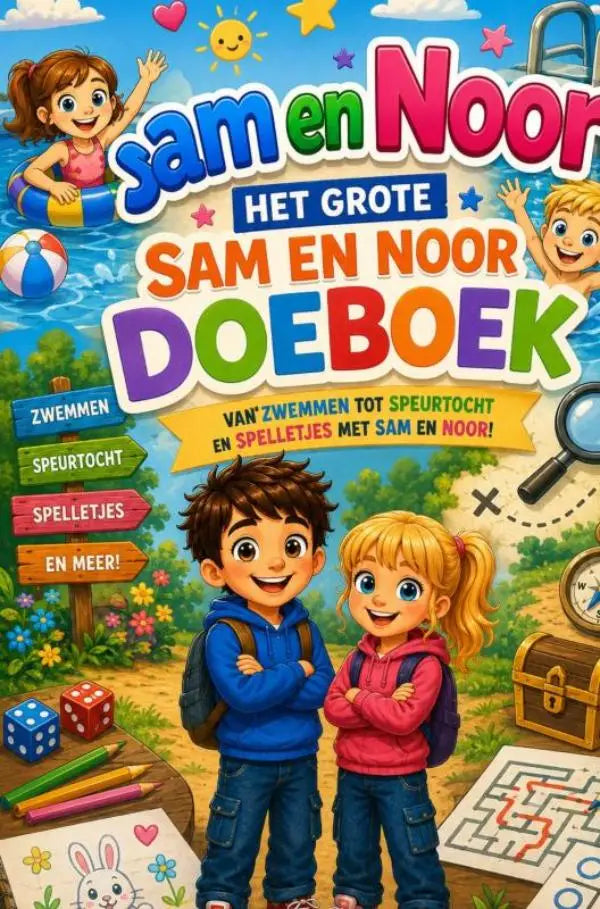 Colorful grote sam and noor doeboek for jonge lezers with puzzles games sport and outdoor adventures