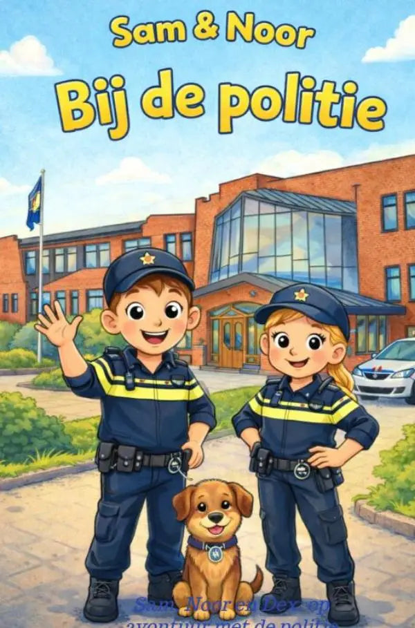 Blauw gele politieuniform met reflecterende strepen voor jonge lezers in sam en noor bij de politie avonturenboek