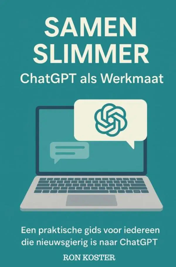 De cover van de praktische gids samen slimmer chatgpt als werkmaat toont een gestileerde laptop en chatgpt-logo voor effectief werken