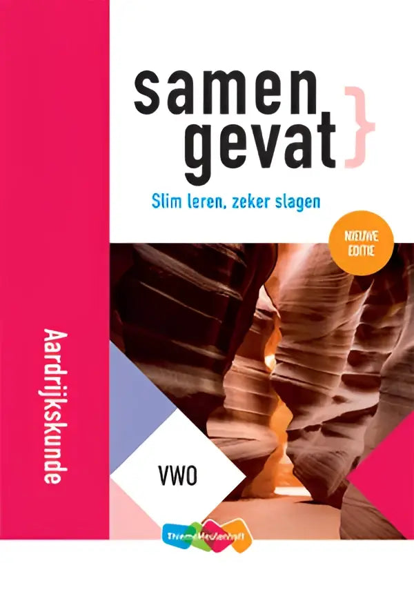 De boekcover van samengevat aardrijkskunde toont de titel samen gevat met de subtitel slim leren zeker slagen voor vwo studenten