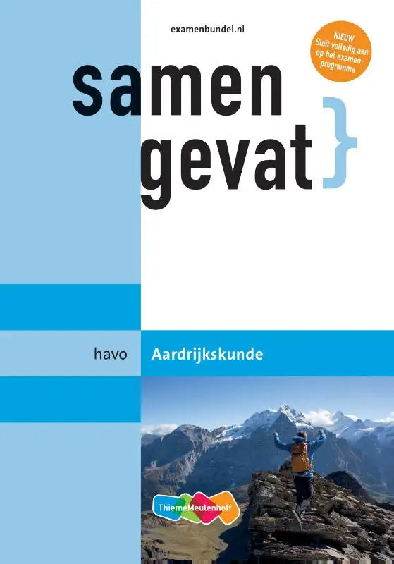 Blauwe en witte cover van samengevat havo aardrijkskunde studiegids van thiememeulenhoff voor examenviering