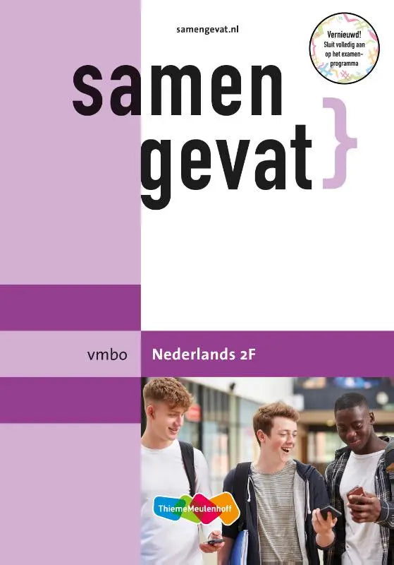 Paars-witte cover van het samengevat leerboek voor vmbo niveau 2f uitgegeven door thiememeulenhoff