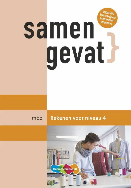 De voorkant van het mbo niveau 4 wiskundeboek samengevat van thiememeulenhoff in heldere kleuren
