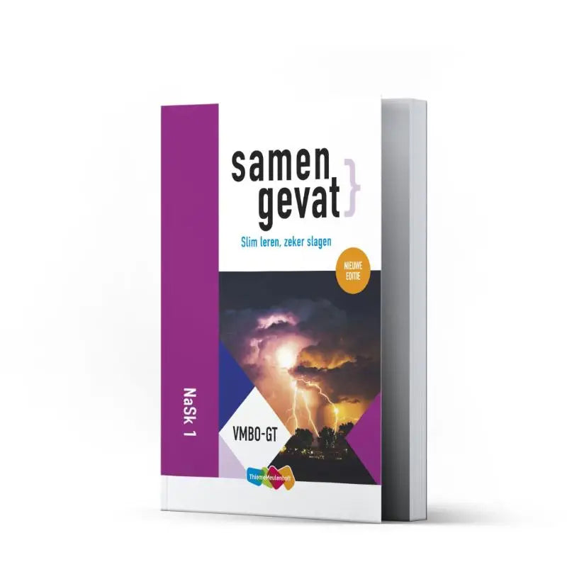Purple en witte hardcover samengevat vmbo-gt mavo nask1 boek met storm en bliksem op de omslag