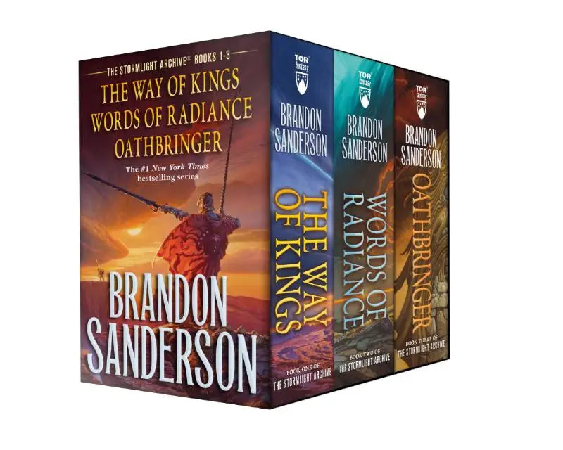 Sanderson stormlight archive mm boxed set i books 1-3 met levendige cover van krijger in rood pantser