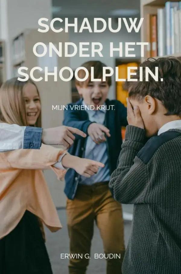 Boekcover van schaduw onder het schoolplein met de vriend krijt als sleutelthema en auteur vermeld