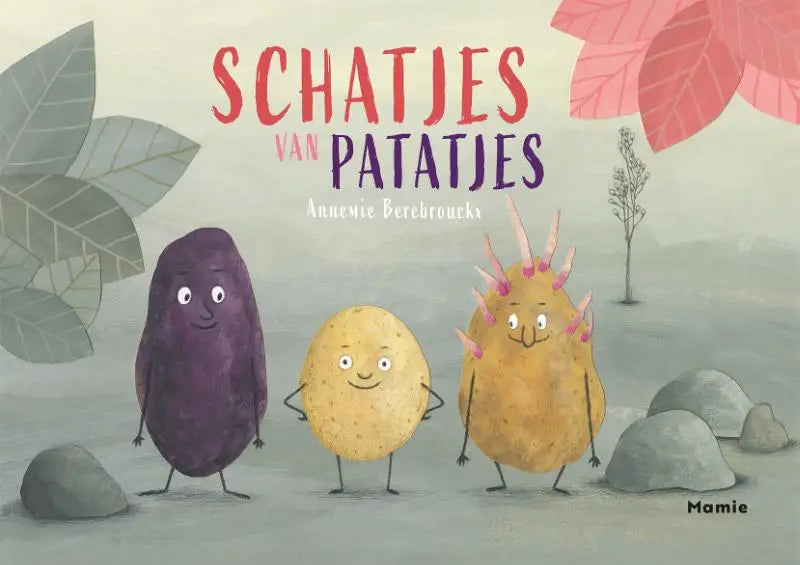 Illustrated kinderen boek cover schatjes van patatjes met drie kleurrijke aardappels voor jonge lezers