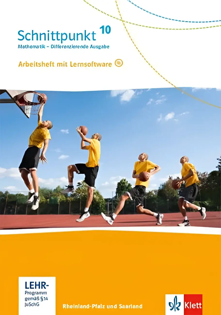 De cover van het arbeitsheft mit lösungsheft schnittpunkt mathematik 10 toont basketballspelers in gele tenues buiten