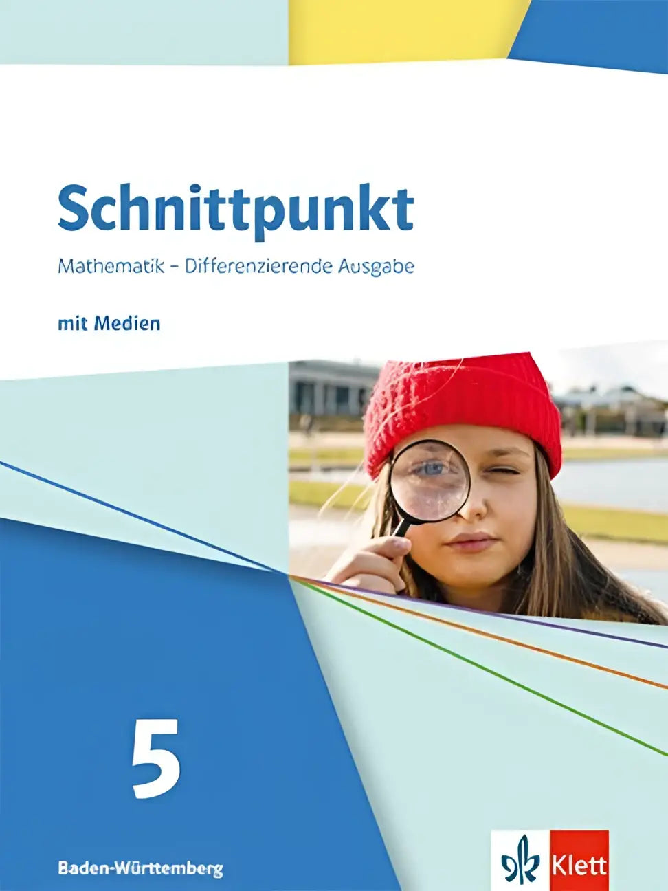 Blauw-wit geometrisch ontwerp schnittpunkt mathematik 5 differenzierende ausgabe schulbuch mit medien met meisje in rode muts