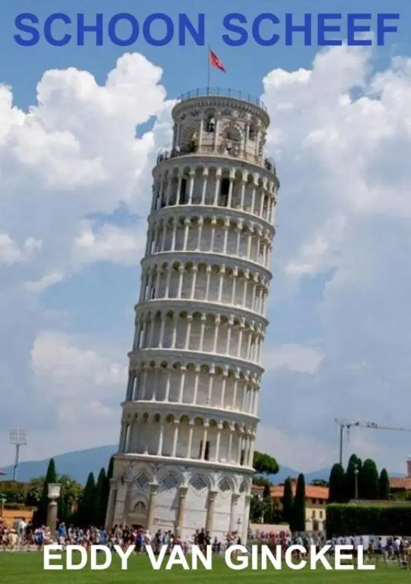 Schoon scheef product met afbeelding van de witte marmeren scheve toren van pisa met italiaanse vlag bovenop