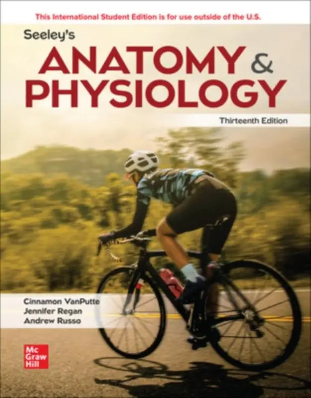 De cover van seeleys anatomy & physiology ise 13e editie toont een bewegende fietser tegen een groen landschap