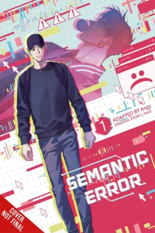 Een gestileerd anime personage met zwarte pet en donkerblauw sportoutfit met gele strepen uit semantic error comic vol 1