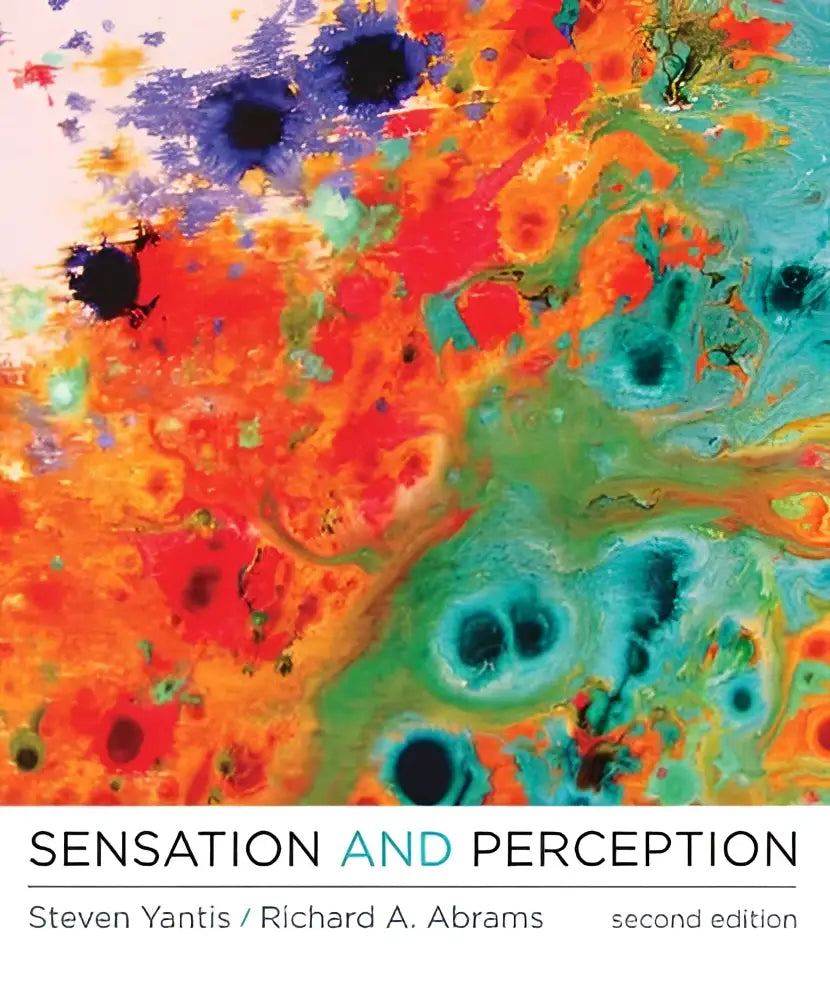 De boekomslag van sensation and perception toont een levendig abstract ontwerp met oranje, rood, groen en blauw