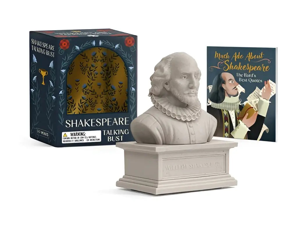 Grijs stenen shakespeare talking bust op bijpassende voet met batterij voor shakespeare talking gebruik