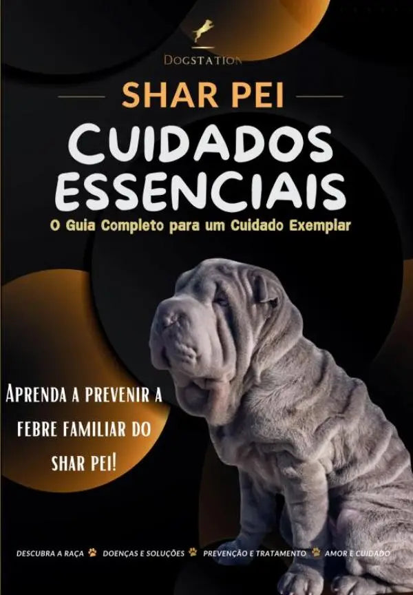 Gray shar pei dog with wrinkled skin on the cover of sharpei o guia completo para um cuidado exemplar book