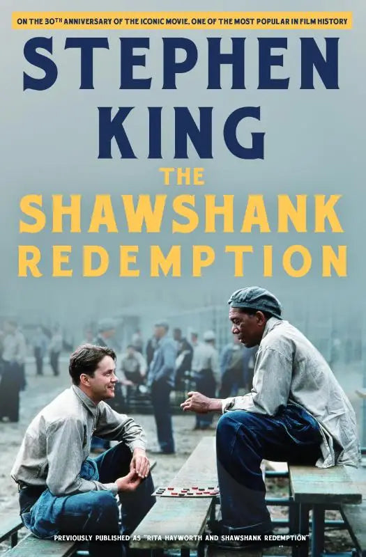 The shawshank redemption movie poster shows two men in prison uniforms playing checkers on wooden benches