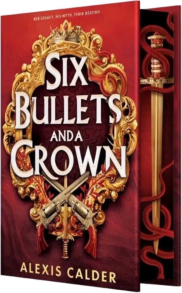 De deluxe limited edition six bullets and a crown heeft een rood, met goud versierd cover met witte titel en pistolen