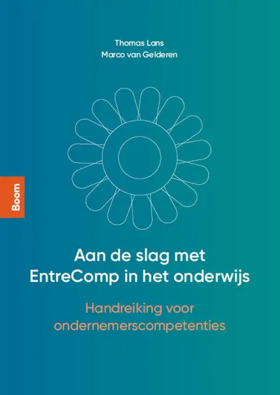Handreiking aan de slag met entrecomp in het onderwijs met ondernemend beroepsonderwijs op groenblauwe achtergrond