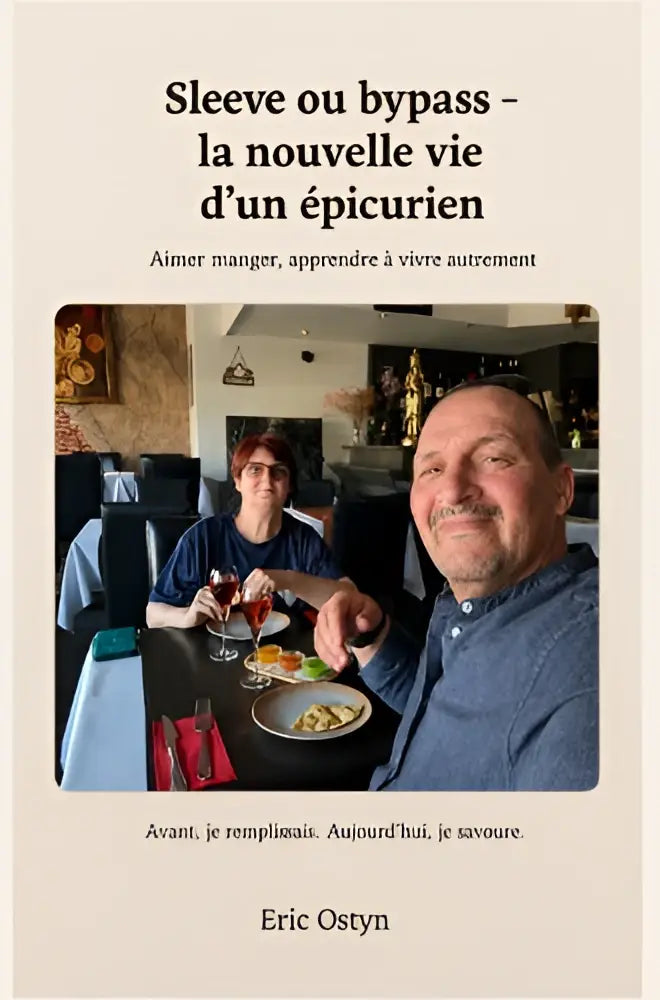 Boekcover sleeve ou bypass la nouvelle vie met afbeelding van twee mensen die dineren en aimer manger thema